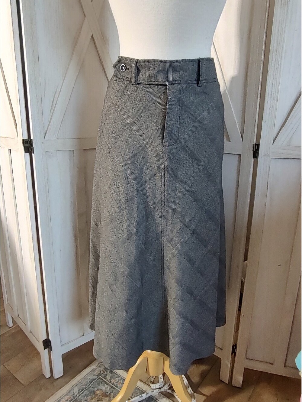 Adrienne Vittadini Gray Pattern Maxi Skirt Size 12 preppy classic #coolerweather